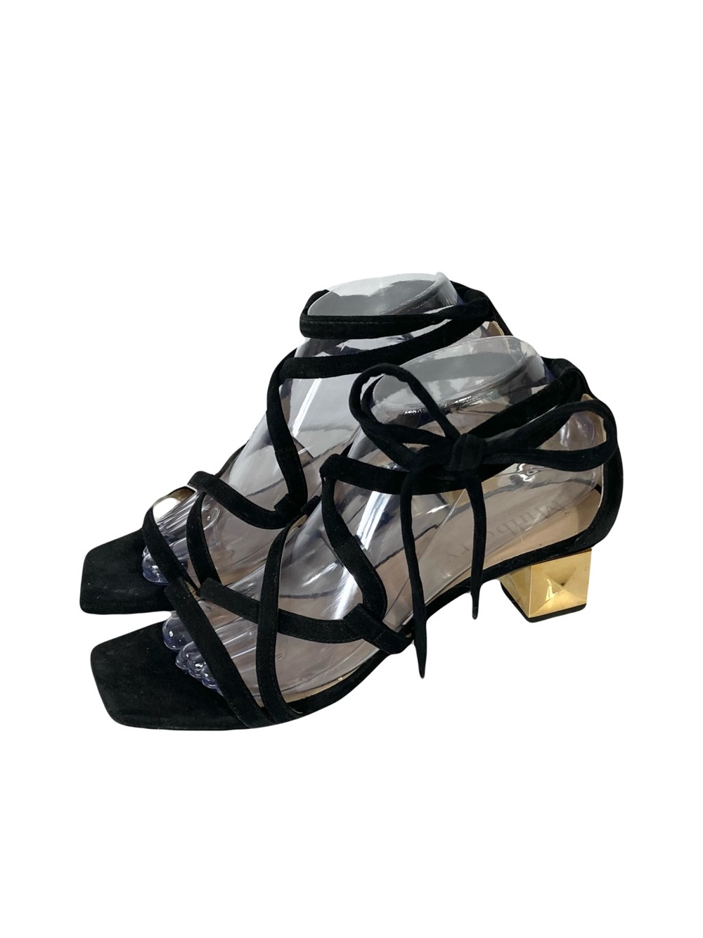 MULBERRY Shoes Women 9 Black Lace Up Gold Square Heel ITALY